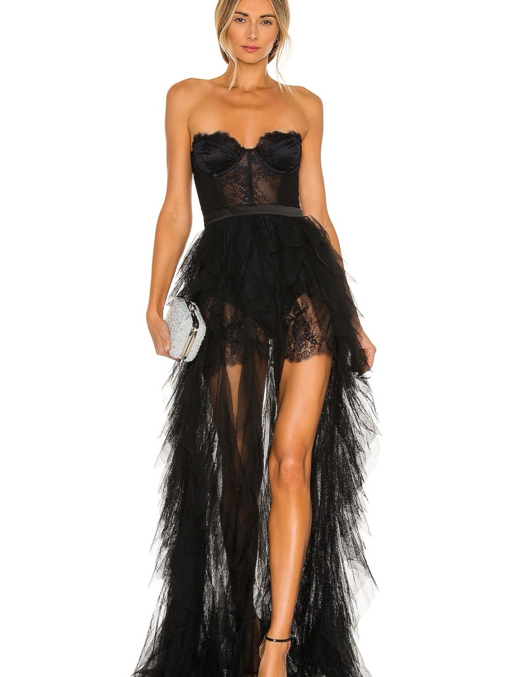🖤 FOR LOVE & LEMONS Black Lace Tulle Evening Gown. Worn 1X EXCELLENT condition.